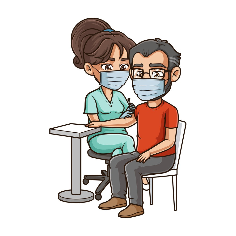 Middle-Aged man getting covid-19 vaccine. PNG - JPG and vector EPS (infinitely scalable).