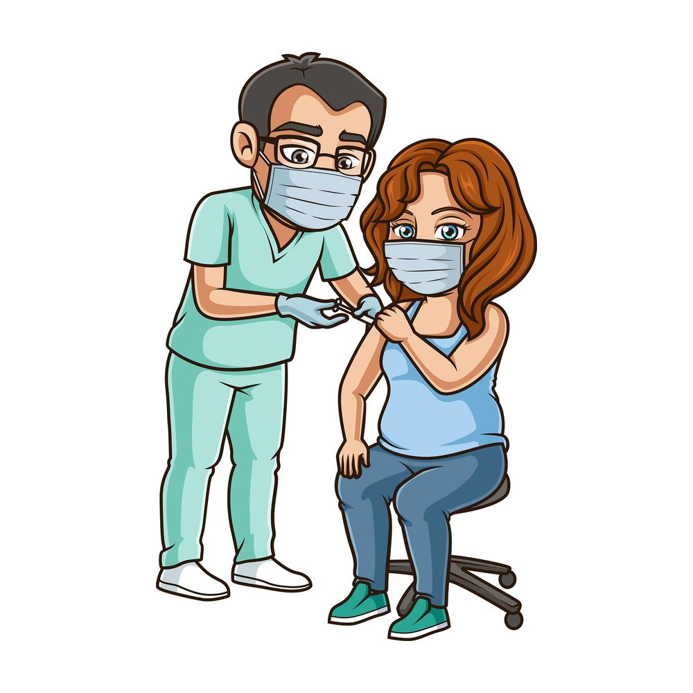 Chubby woman getting covid vaccine. PNG - JPG and vector EPS (infinitely scalable).