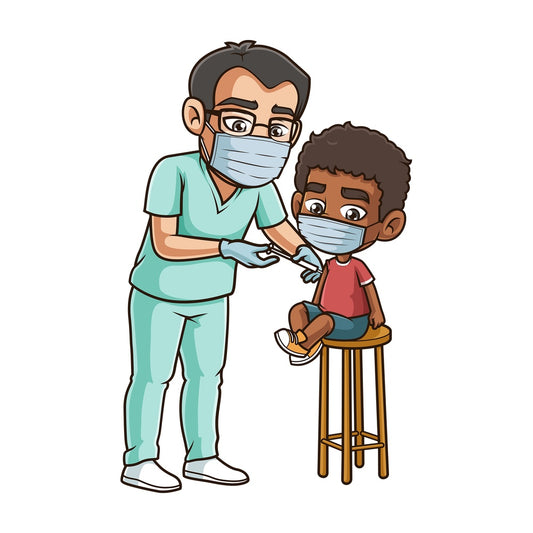 Black boy getting covid-19 vaccine. PNG - JPG and vector EPS (infinitely scalable).