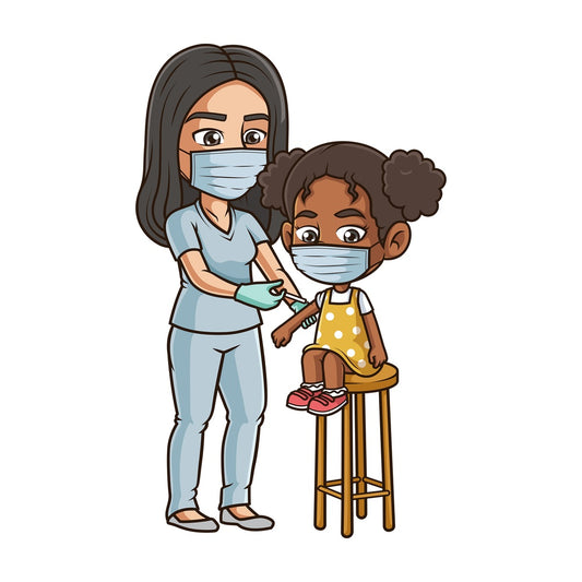 Black girl getting covid-19 vaccine. PNG - JPG and vector EPS (infinitely scalable).