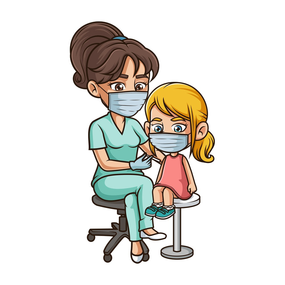 Caucasian girl getting covid-19 vaccine. PNG - JPG and vector EPS (infinitely scalable).
