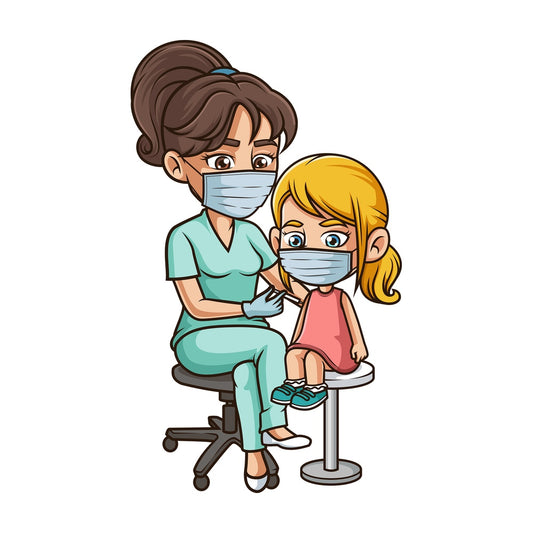 Caucasian girl getting covid-19 vaccine. PNG - JPG and vector EPS (infinitely scalable).