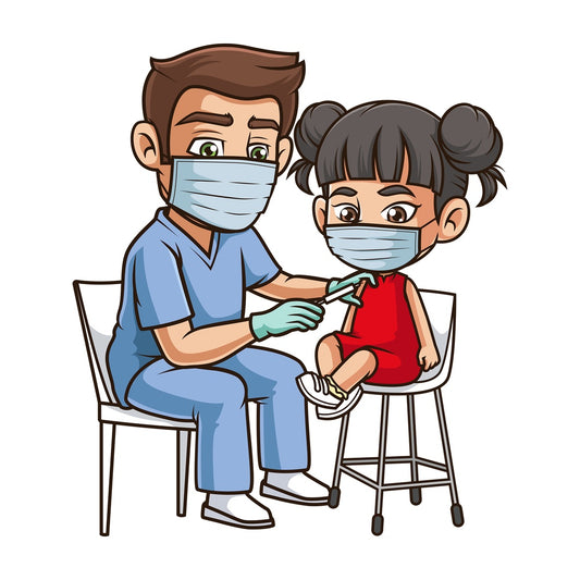 Asian girl getting covid-19 vaccine. PNG - JPG and vector EPS (infinitely scalable).