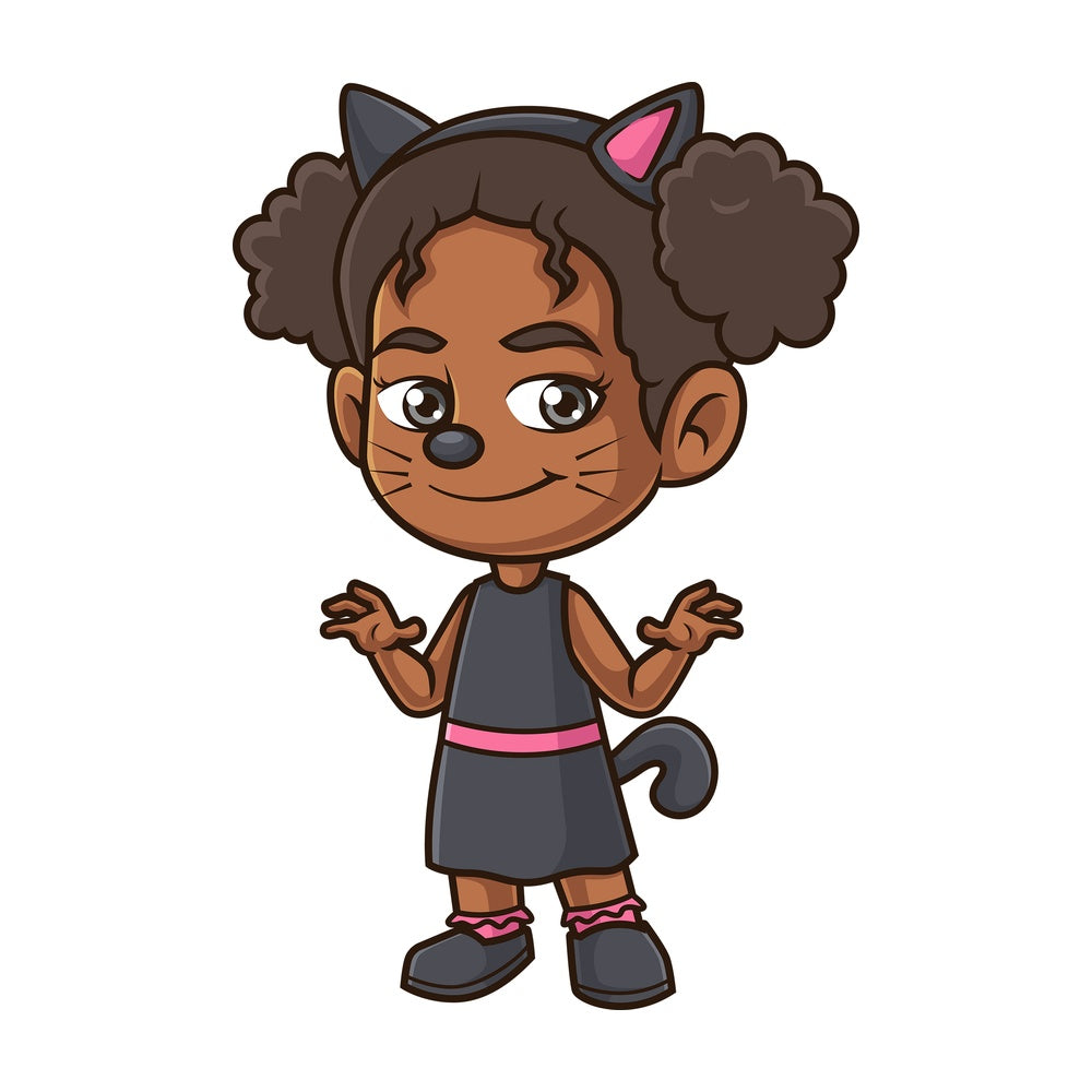 Black girl cat costume. PNG - JPG and vector EPS (infinitely scalable).