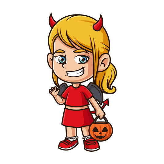 Little girl devil costume. PNG - JPG and vector EPS (infinitely scalable).