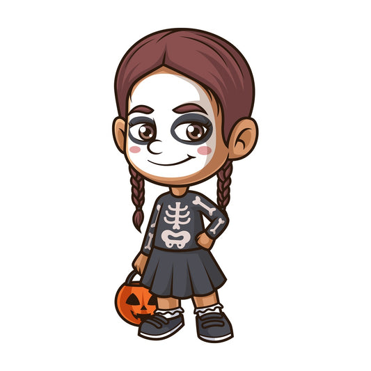 Little girl skeleton costume. PNG - JPG and vector EPS (infinitely scalable).