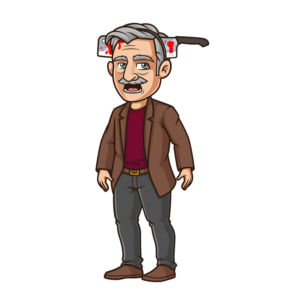 Old man knife through head headband. PNG - JPG and vector EPS (infinitely scalable).