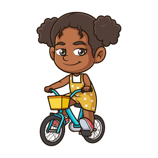 Black girl riding bike. PNG - JPG and vector EPS (infinitely scalable).