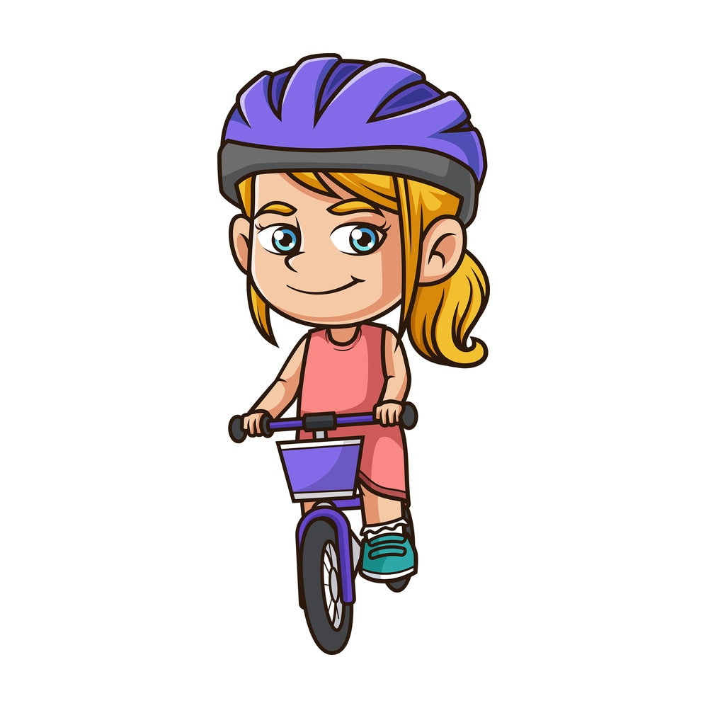 Caucasian girl riding bicycle. PNG - JPG and vector EPS (infinitely scalable).