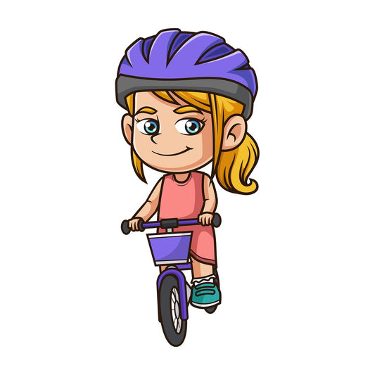 Caucasian girl riding bicycle. PNG - JPG and vector EPS (infinitely scalable).