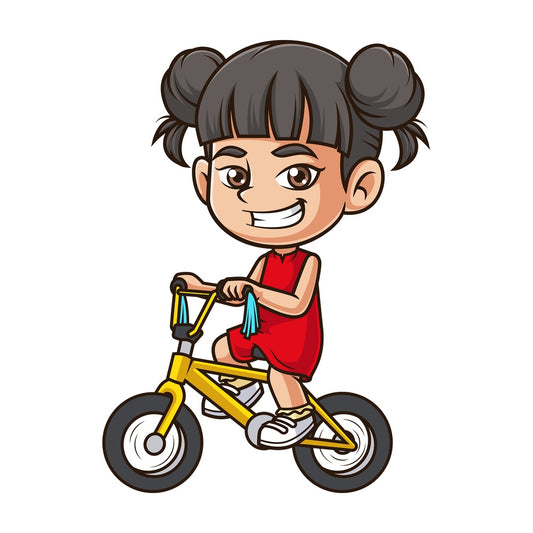 Asian girl riding bike. PNG - JPG and vector EPS (infinitely scalable).
