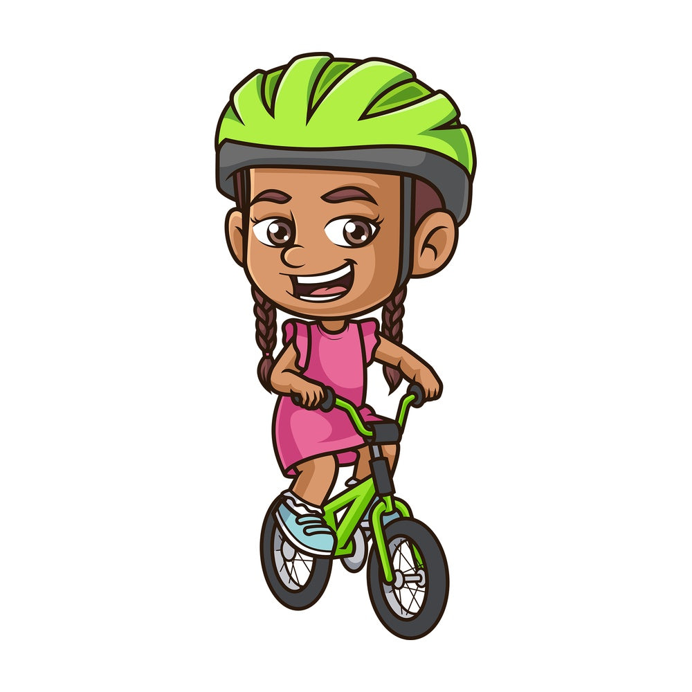 Hispanic girl riding bike. PNG - JPG and vector EPS (infinitely scalable).
