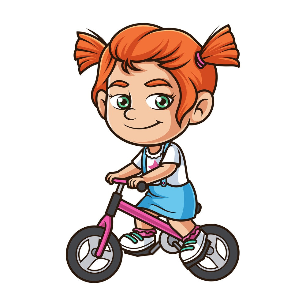 Ginger girl riding bicycle. PNG - JPG and vector EPS (infinitely scalable).