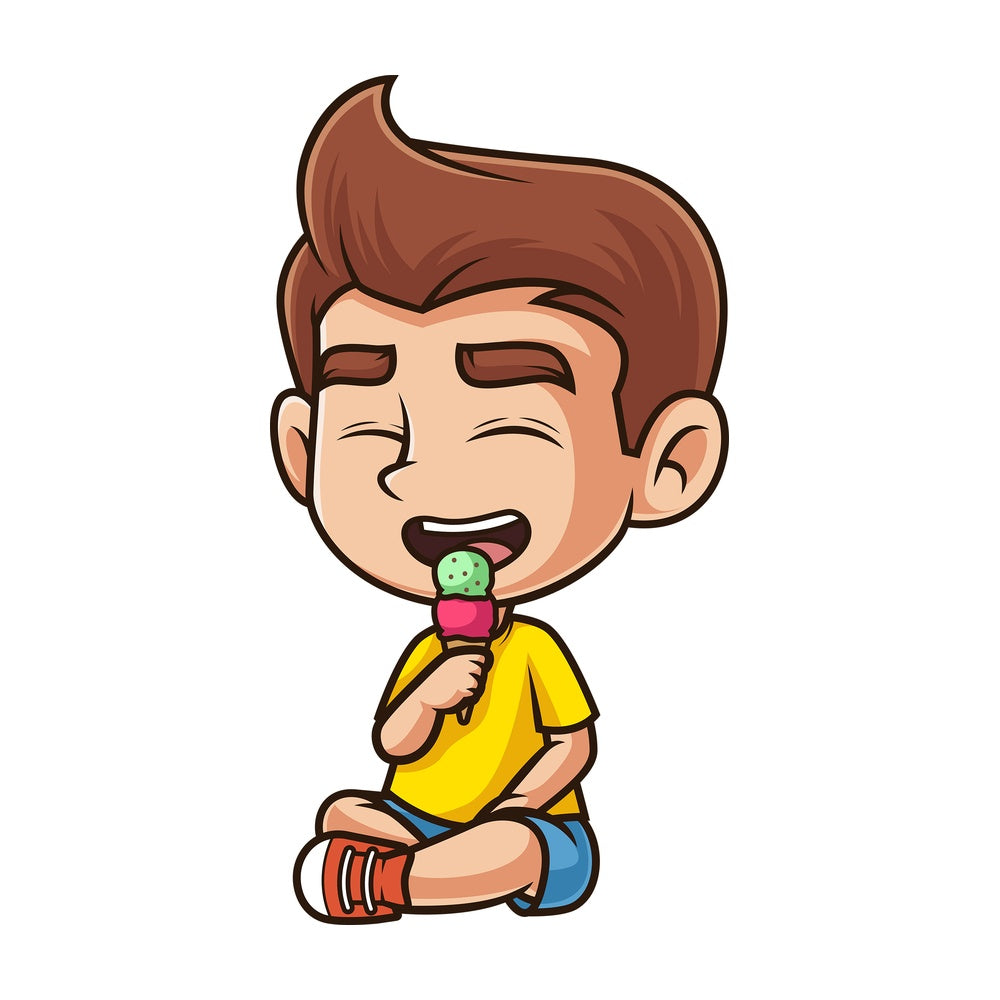 Caucasian boy eating ice cream. PNG - JPG and vector EPS (infinitely scalable).