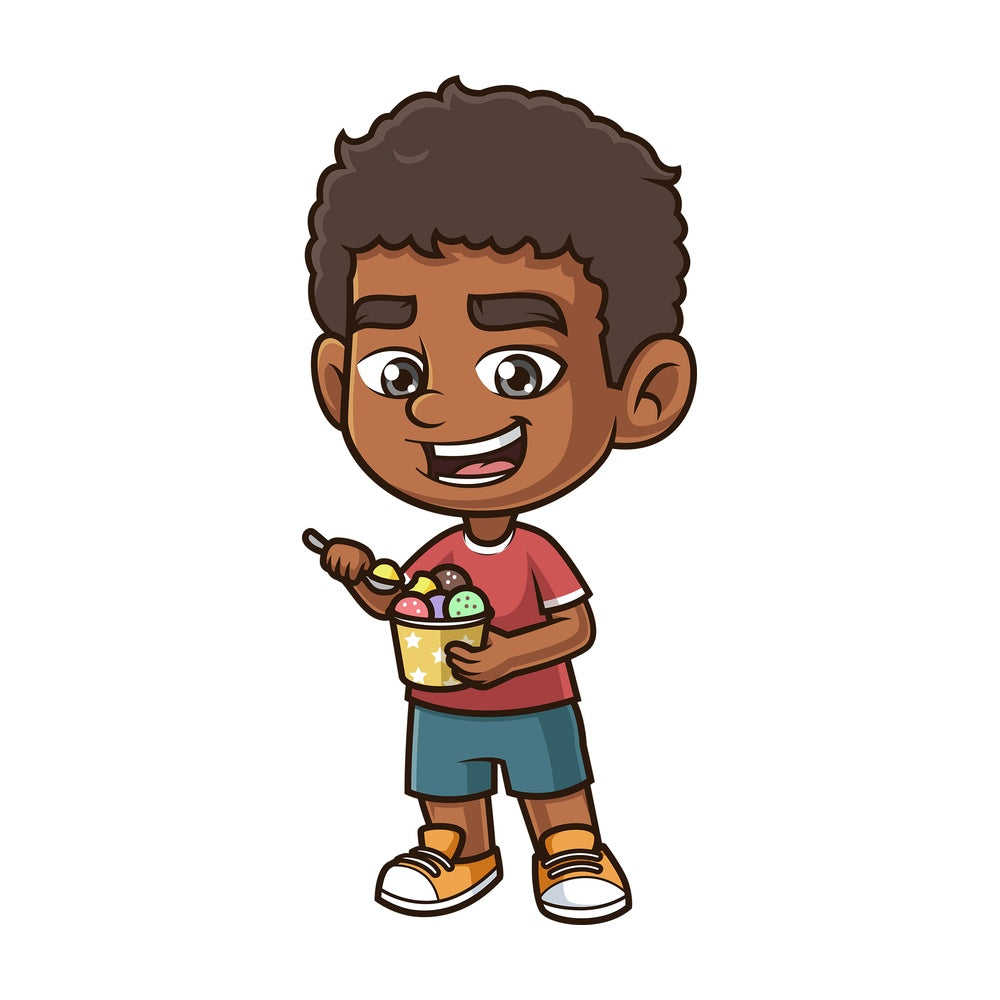 Black boy eating ice cream. PNG - JPG and vector EPS (infinitely scalable).