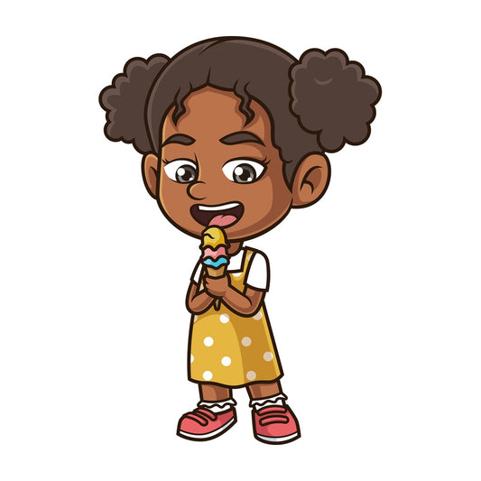 Black girl eating ice cream. PNG - JPG and vector EPS (infinitely scalable).