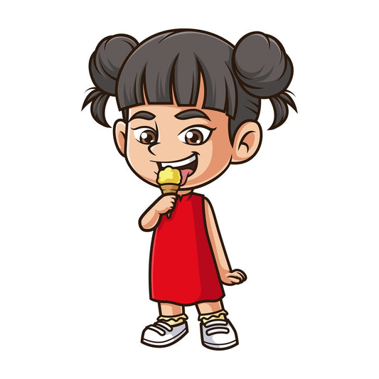 Asian girl eating ice cream. PNG - JPG and vector EPS (infinitely scalable).