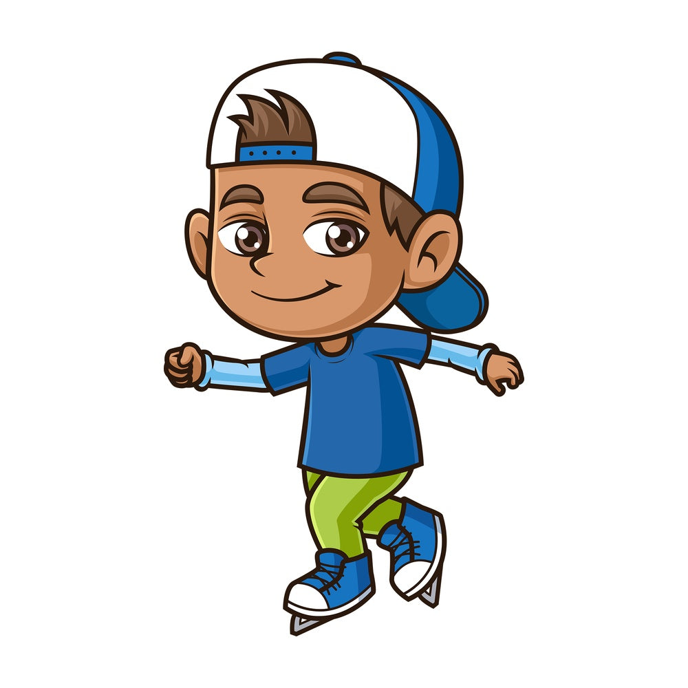 Hispanic boy ice skating. PNG - JPG and vector EPS (infinitely scalable).