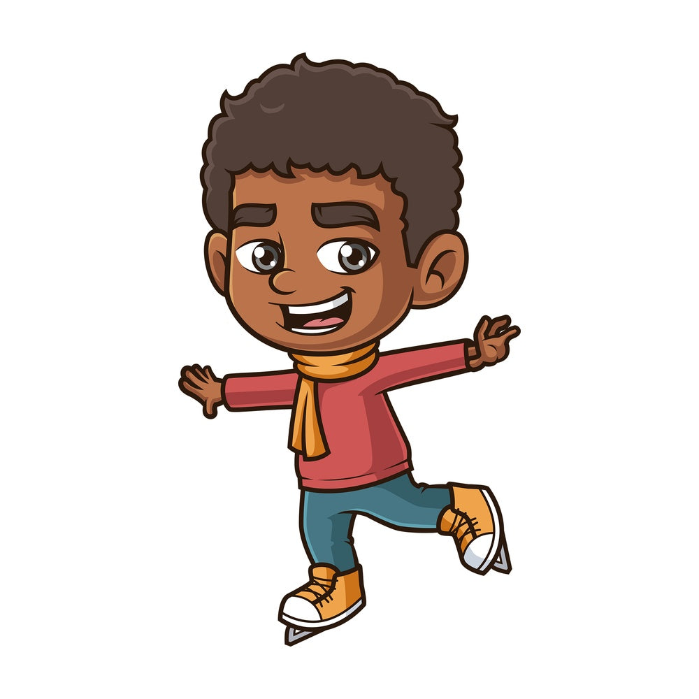 Black boy ice skating. PNG - JPG and vector EPS (infinitely scalable).