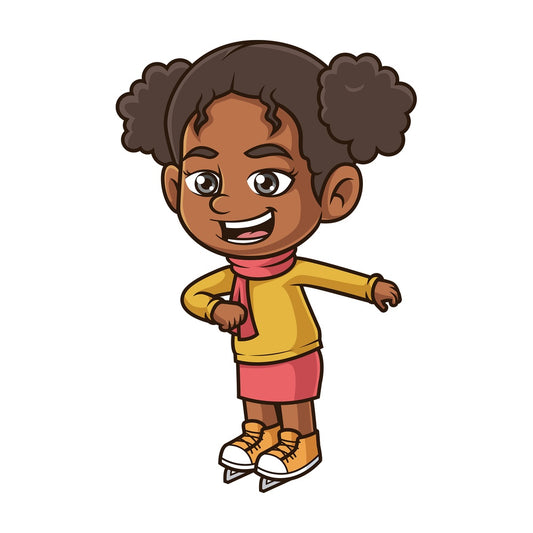 Black girl ice skating. PNG - JPG and vector EPS (infinitely scalable).