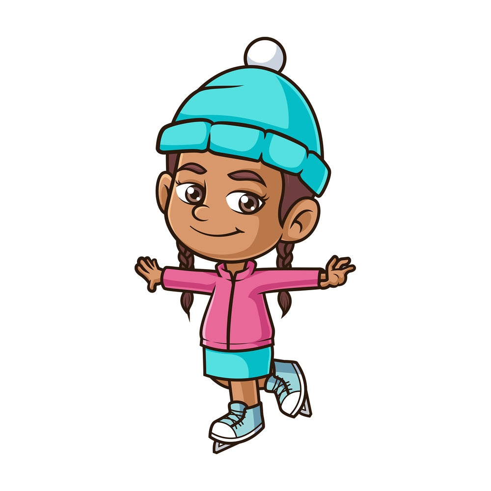 Hispanic girl ice skating. PNG - JPG and vector EPS (infinitely scalable).