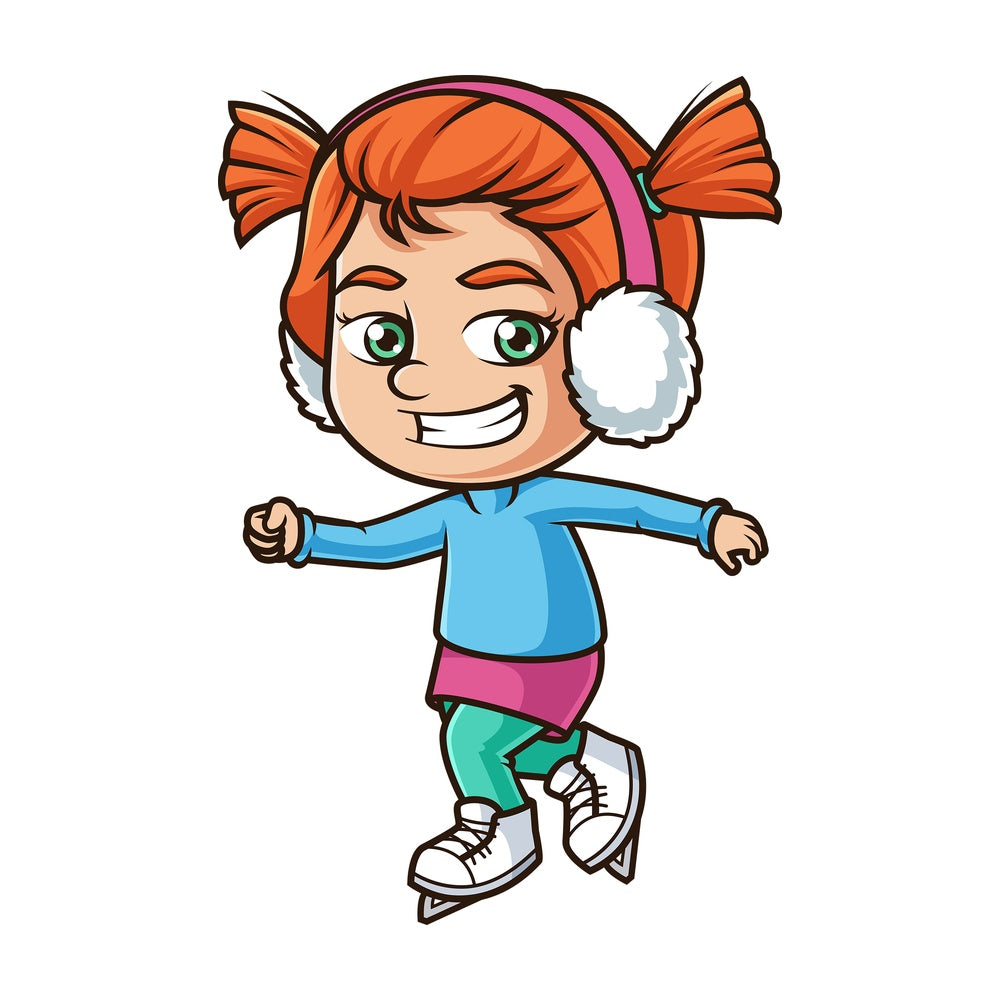 Ginger girl ice skating. PNG - JPG and vector EPS (infinitely scalable).