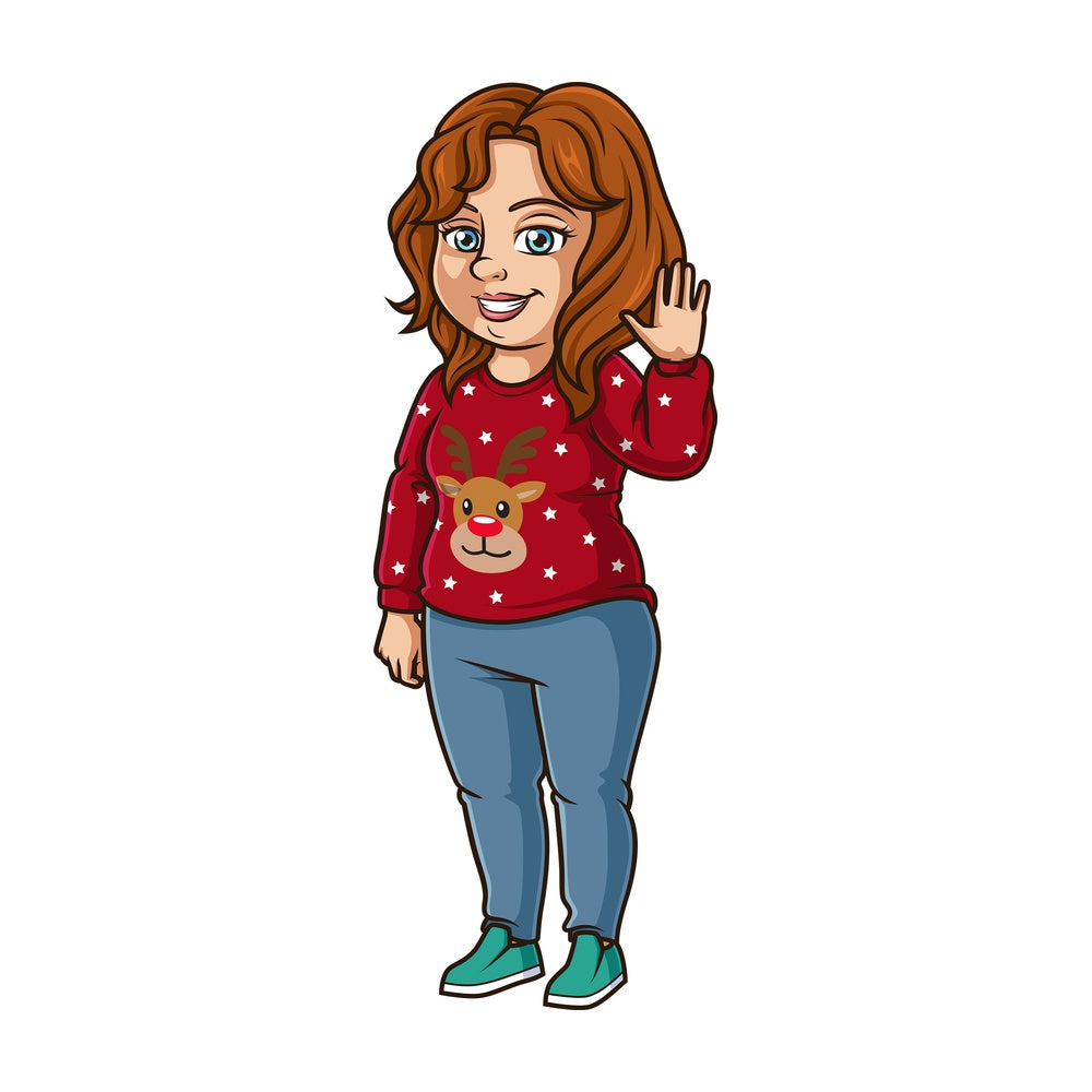 Chubby girl ugly christmas sweater. PNG - JPG and vector EPS (infinitely scalable).