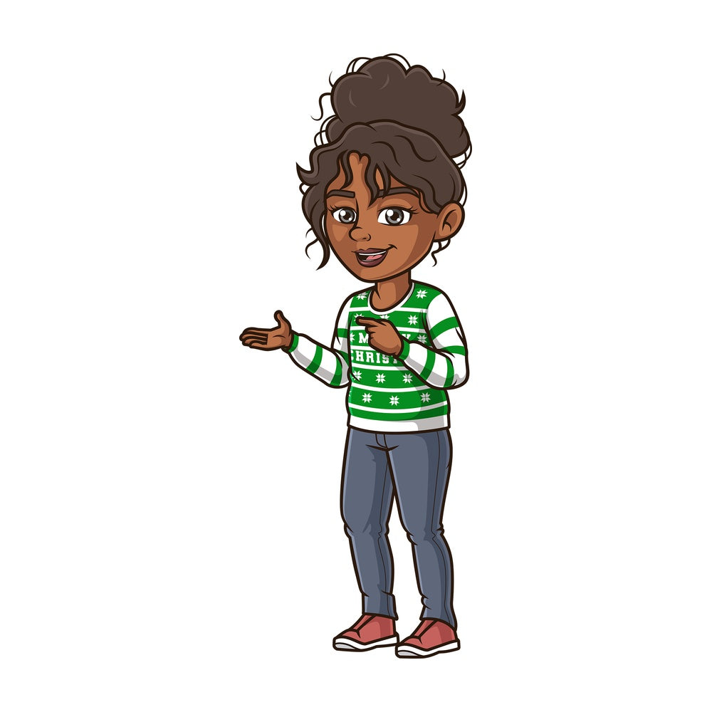 Black woman ugly christmas sweater. PNG - JPG and vector EPS (infinitely scalable).