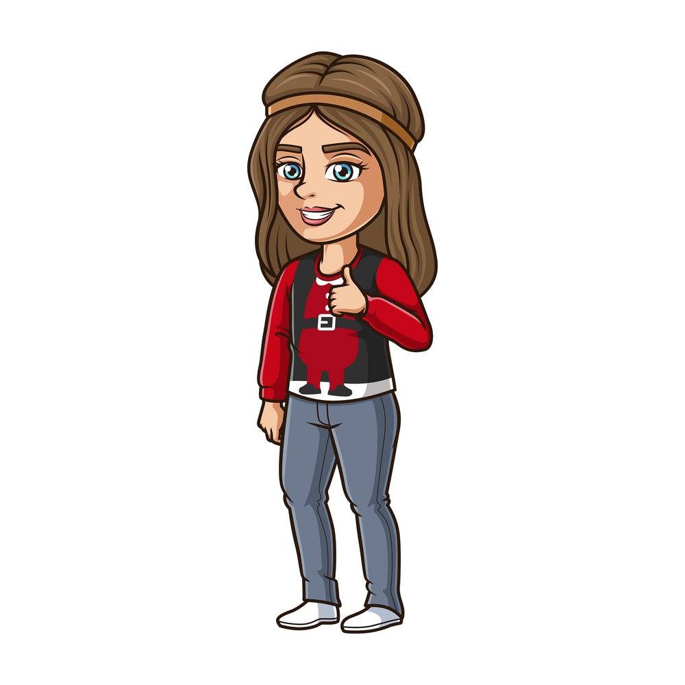 Woman wearing funny christmas sweater. PNG - JPG and vector EPS (infinitely scalable).