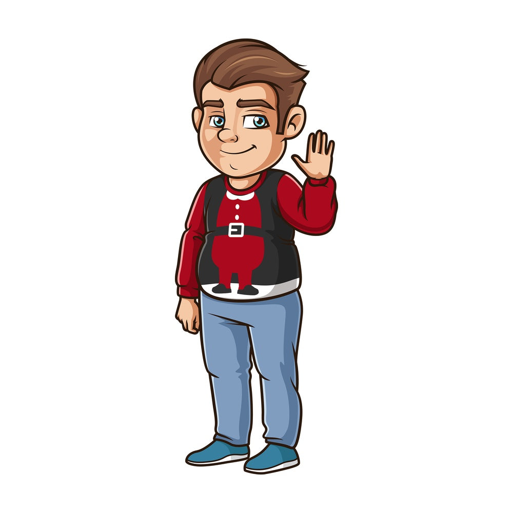 Man wearing funny christmas sweater. PNG - JPG and vector EPS (infinitely scalable).