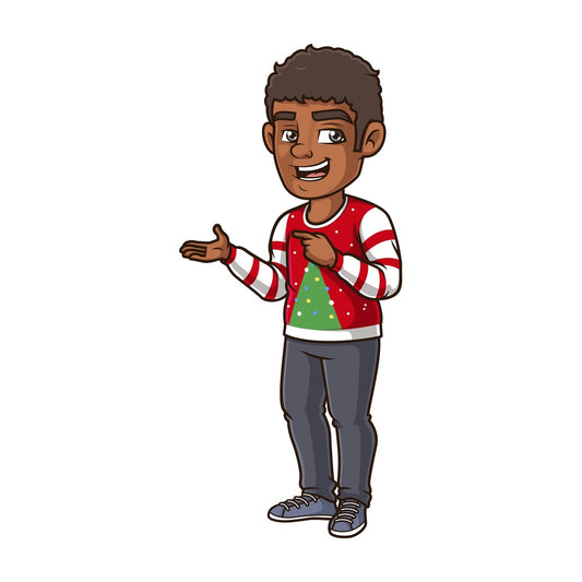 Black man wearing ugly christmas sweater. PNG - JPG and vector EPS (infinitely scalable).