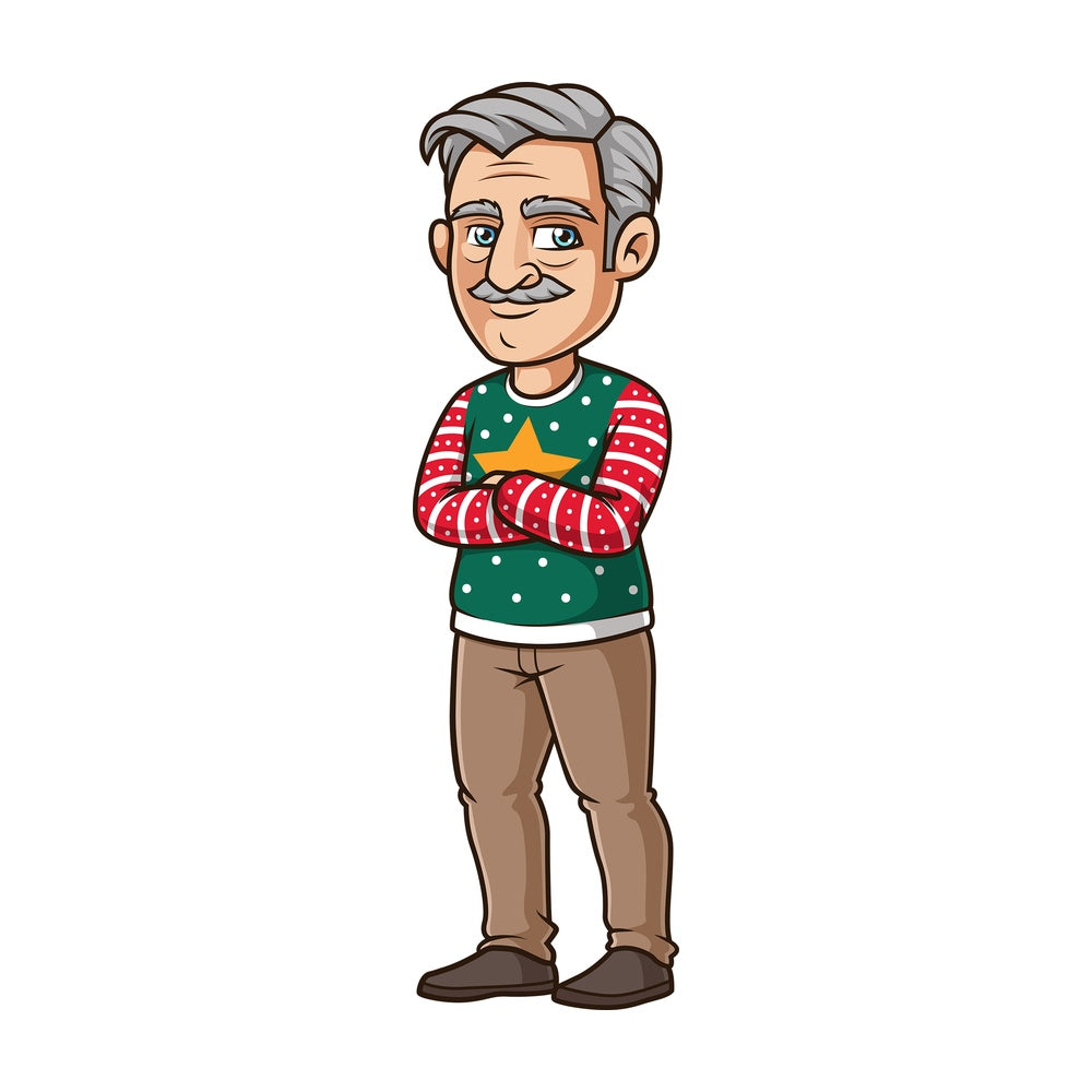 Old man wearing ugly christmas sweater. PNG - JPG and vector EPS (infinitely scalable).