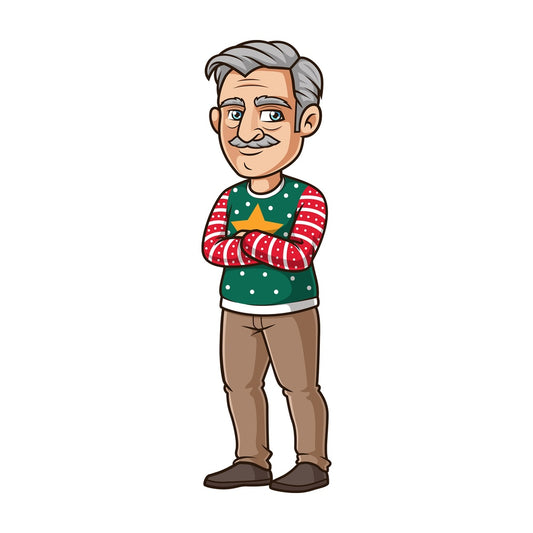 Old man wearing ugly christmas sweater. PNG - JPG and vector EPS (infinitely scalable).