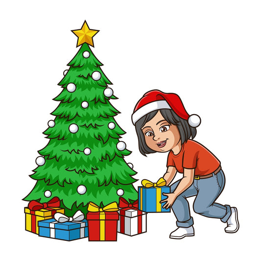 Mom decorating christmas tree. PNG - JPG and vector EPS (infinitely scalable).