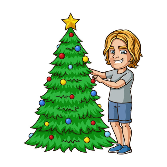 Man decorating christmas tree. PNG - JPG and vector EPS (infinitely scalable).