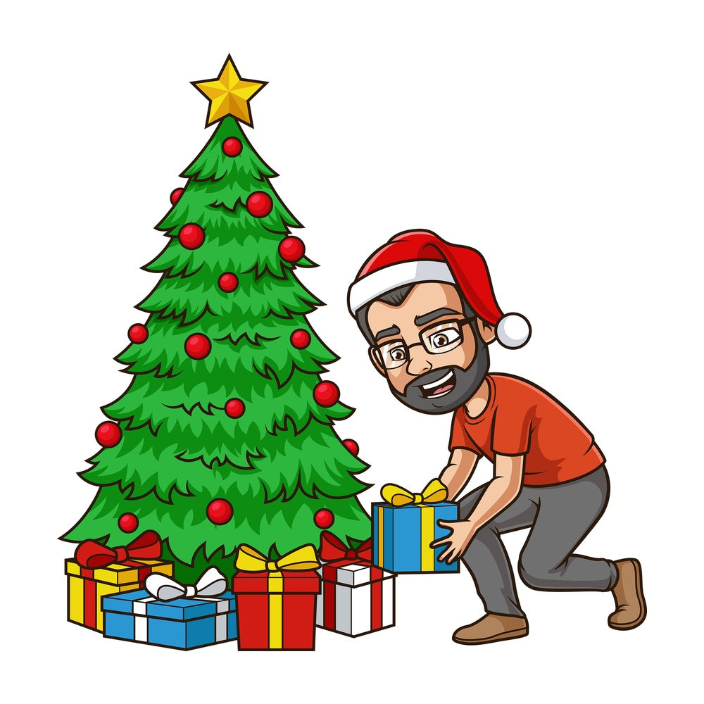 Dad decorating christmas tree. PNG - JPG and vector EPS (infinitely scalable).