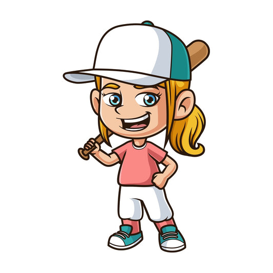 Caucasian girl playing baseball. PNG - JPG and vector EPS (infinitely scalable).