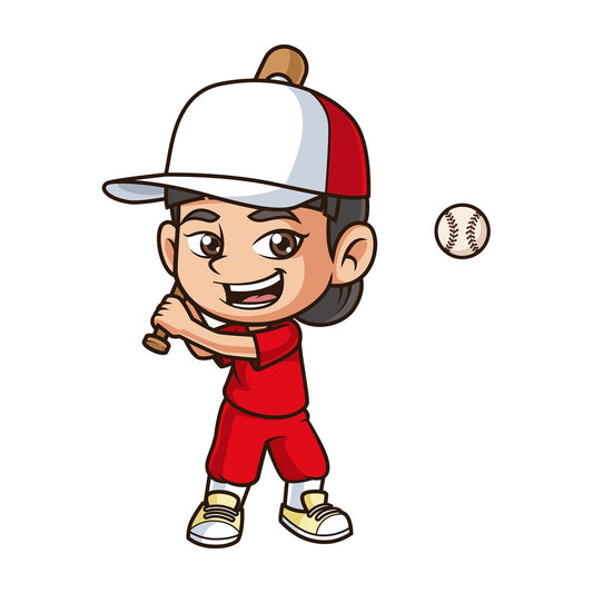 Asian girl playing baseball. PNG - JPG and vector EPS (infinitely scalable).