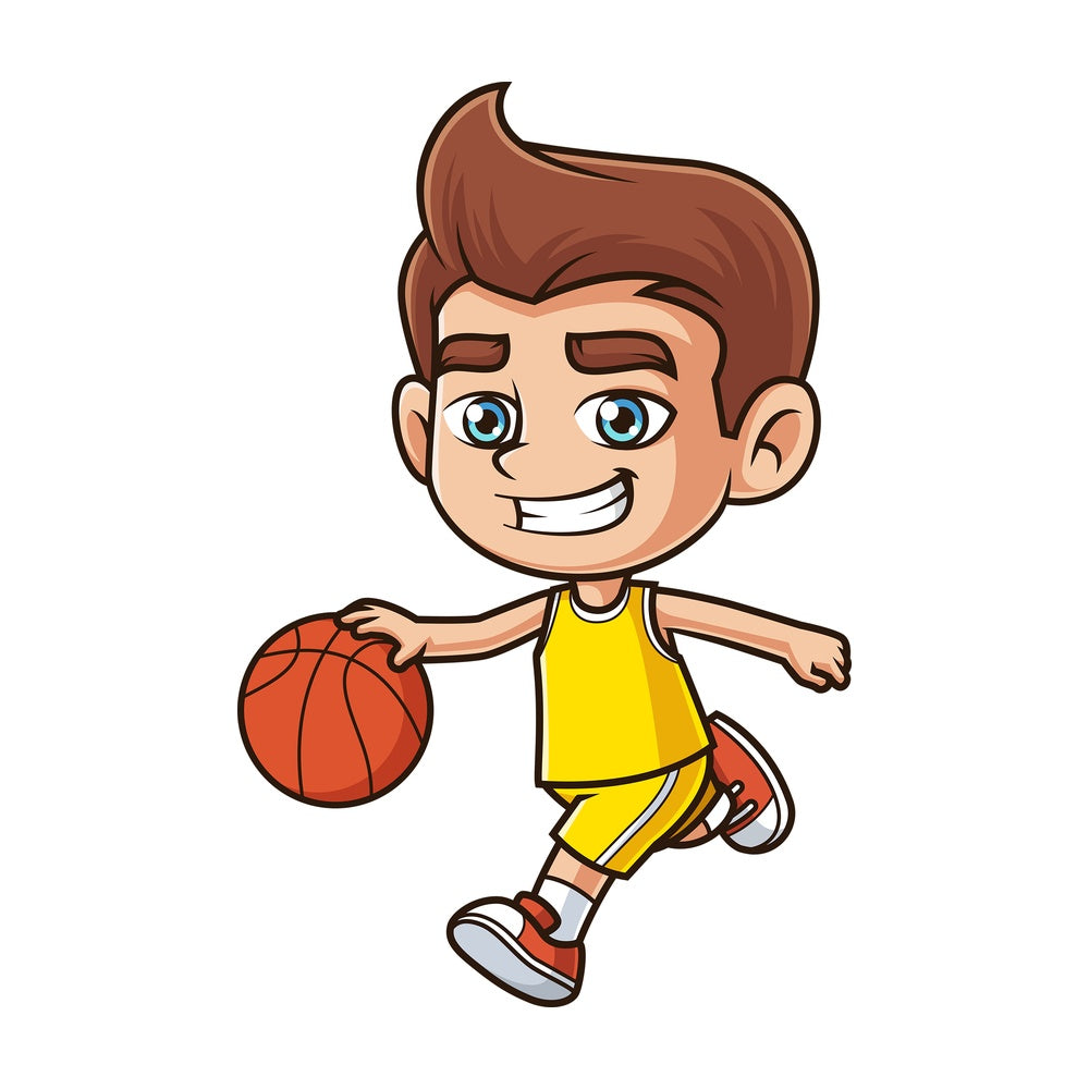 Caucasian boy playing basketball. PNG - JPG and vector EPS (infinitely scalable).