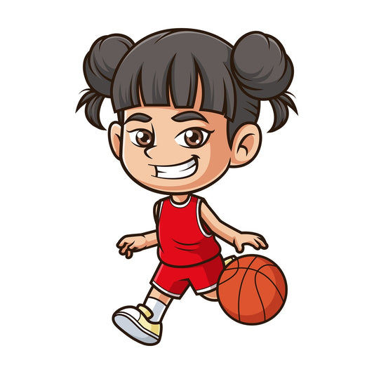 Asian girl playing basketball. PNG - JPG and vector EPS (infinitely scalable).