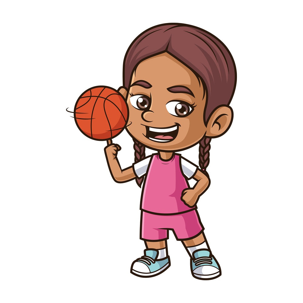 Hispanic girl playing basketball. PNG - JPG and vector EPS (infinitely scalable).