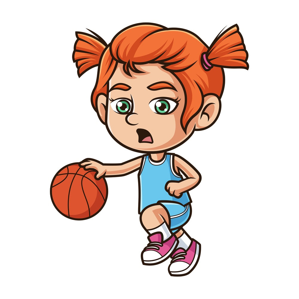 Ginger girl playing basketball. PNG - JPG and vector EPS (infinitely scalable).