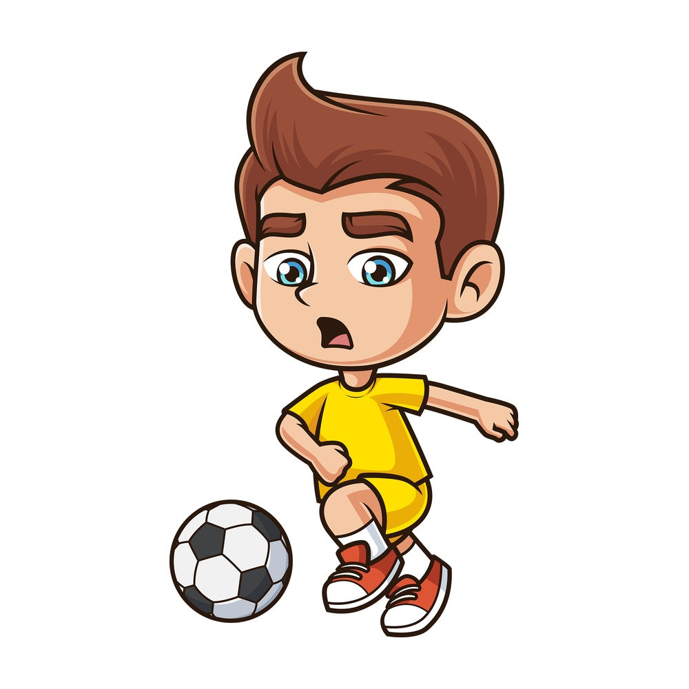 Caucasian boy playing soccer. PNG - JPG and vector EPS (infinitely scalable).