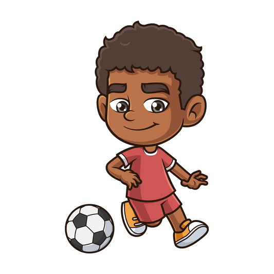 Black boy playing soccer. PNG - JPG and vector EPS (infinitely scalable).