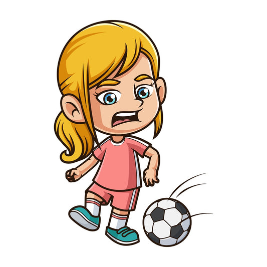 Caucasian girl playing soccer. PNG - JPG and vector EPS (infinitely scalable).