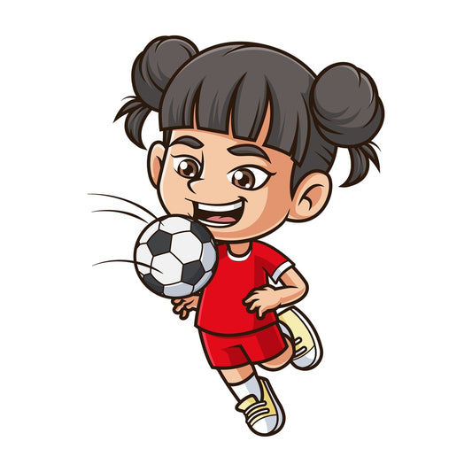 Asian girl playing soccer. PNG - JPG and vector EPS (infinitely scalable).