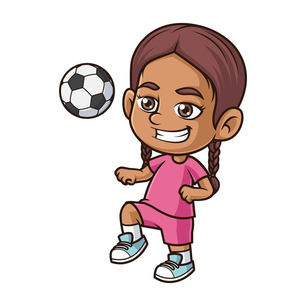 Hispanic girl playing soccer. PNG - JPG and vector EPS (infinitely scalable).