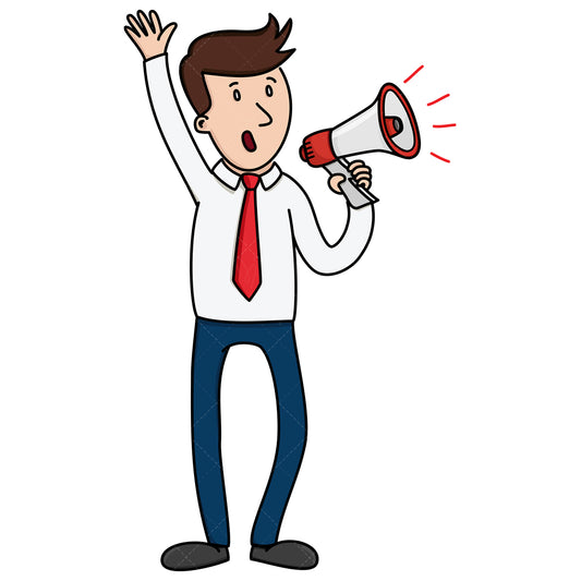 Royalty-free stock vector illustration of a businessman holding megaphone.