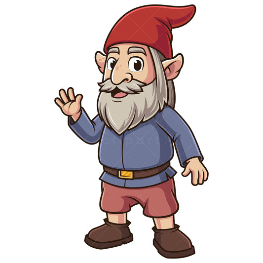 Royalty-free stock vector illustration of a garden gnome waving.