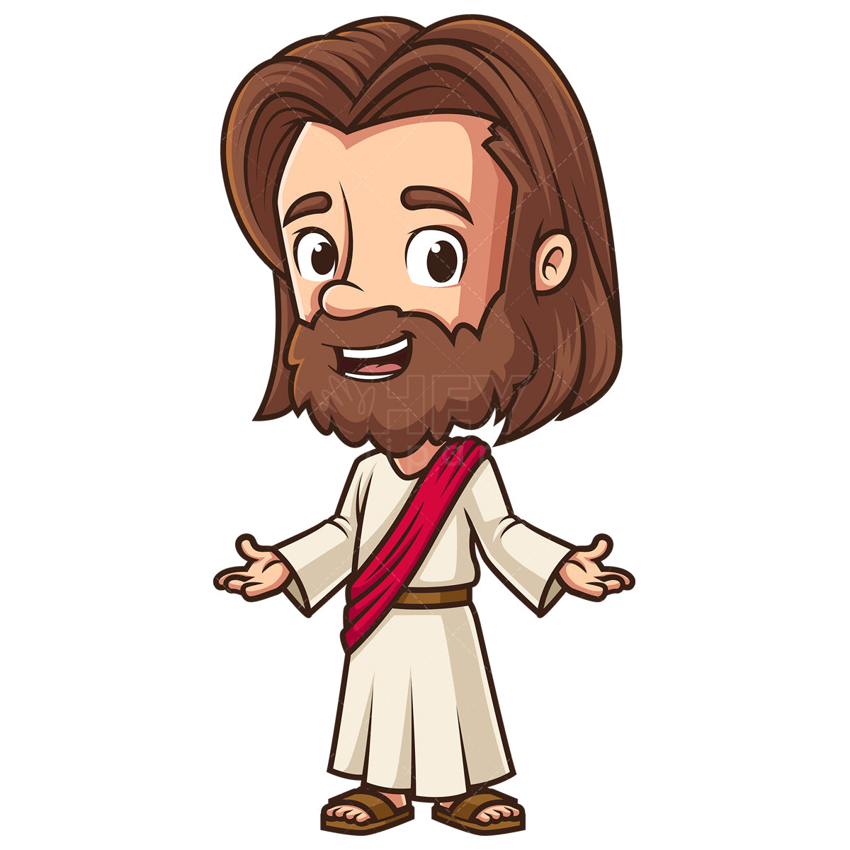 Royalty-free stock vector illustration of a kawaii Jesus welcoming everyone.